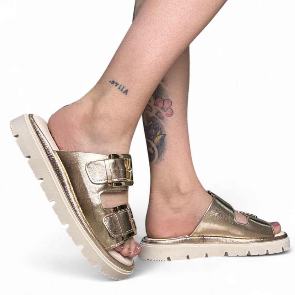 Sandália Feminina Flat Ouro Comfortflex 2446402-24