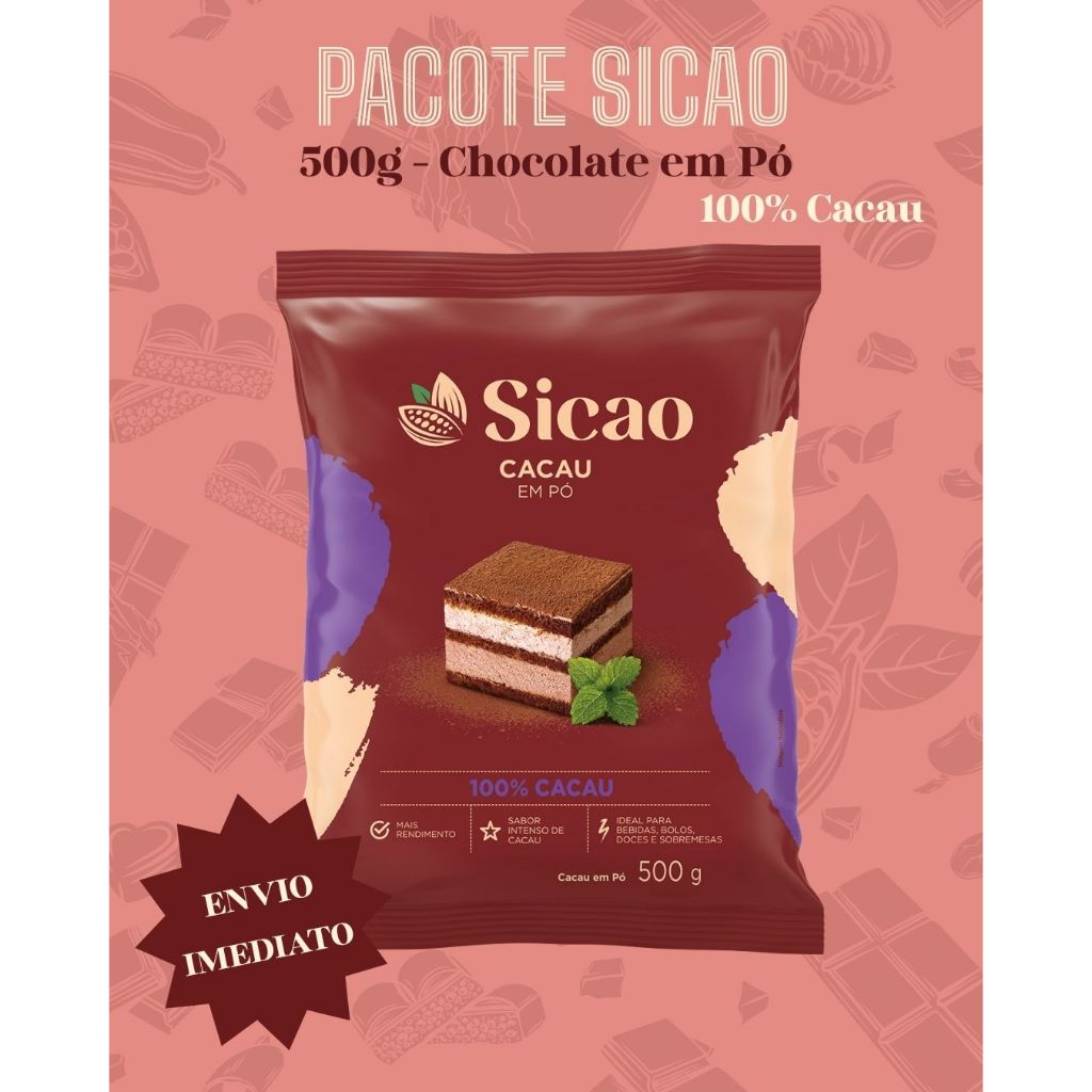 Pacote Chocolate Em Pó 100% Cacau Sicao 500g