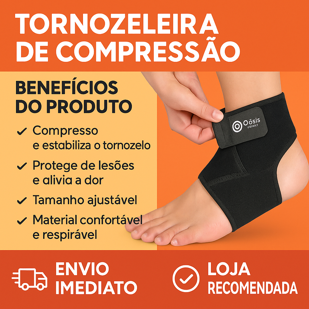 Tornozeleira Esportiva de Compressão Ajustável - Prevenção de Lesões, Alívio da Dor, Suporte para Treino e Corrida
