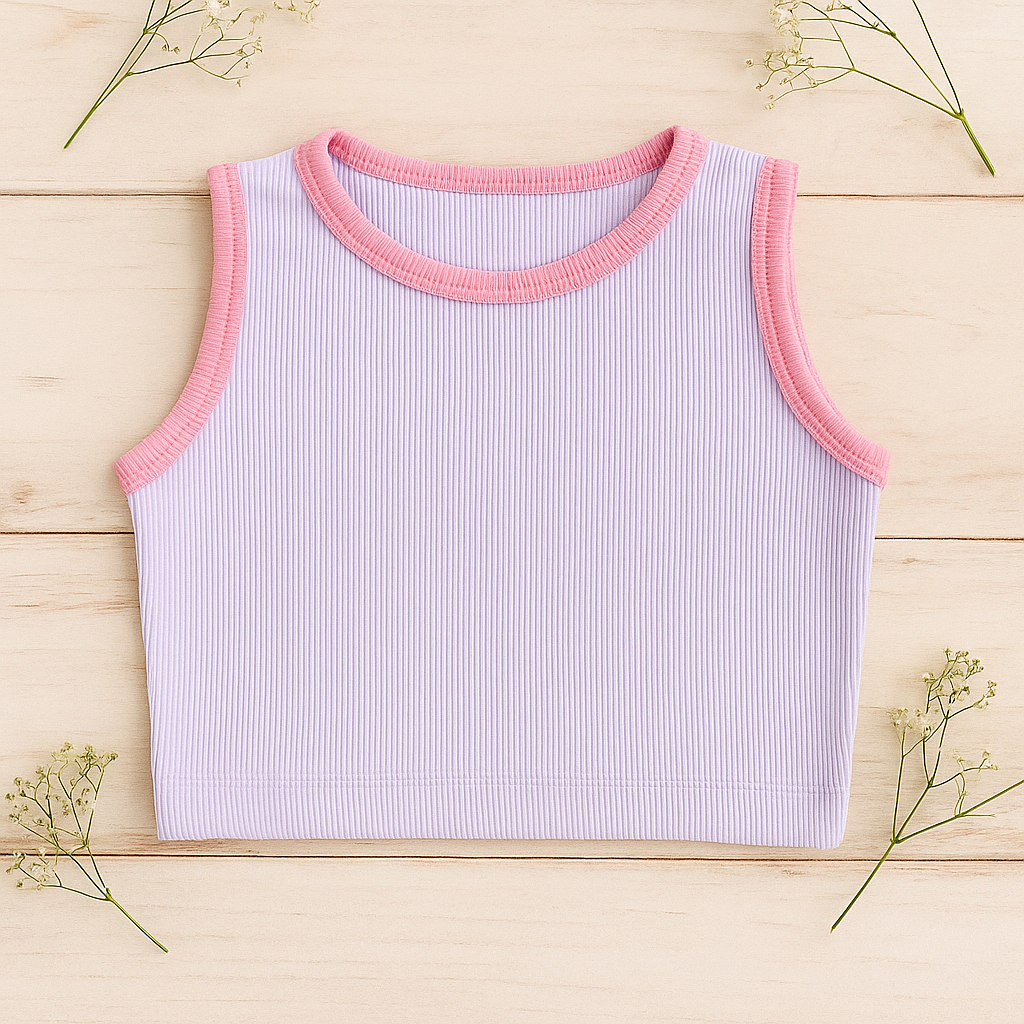 Regata Cropped Blusa Infantil e Juvenil para Meninas e Adolescentes Canelado Ribana Sem Manga BINF520