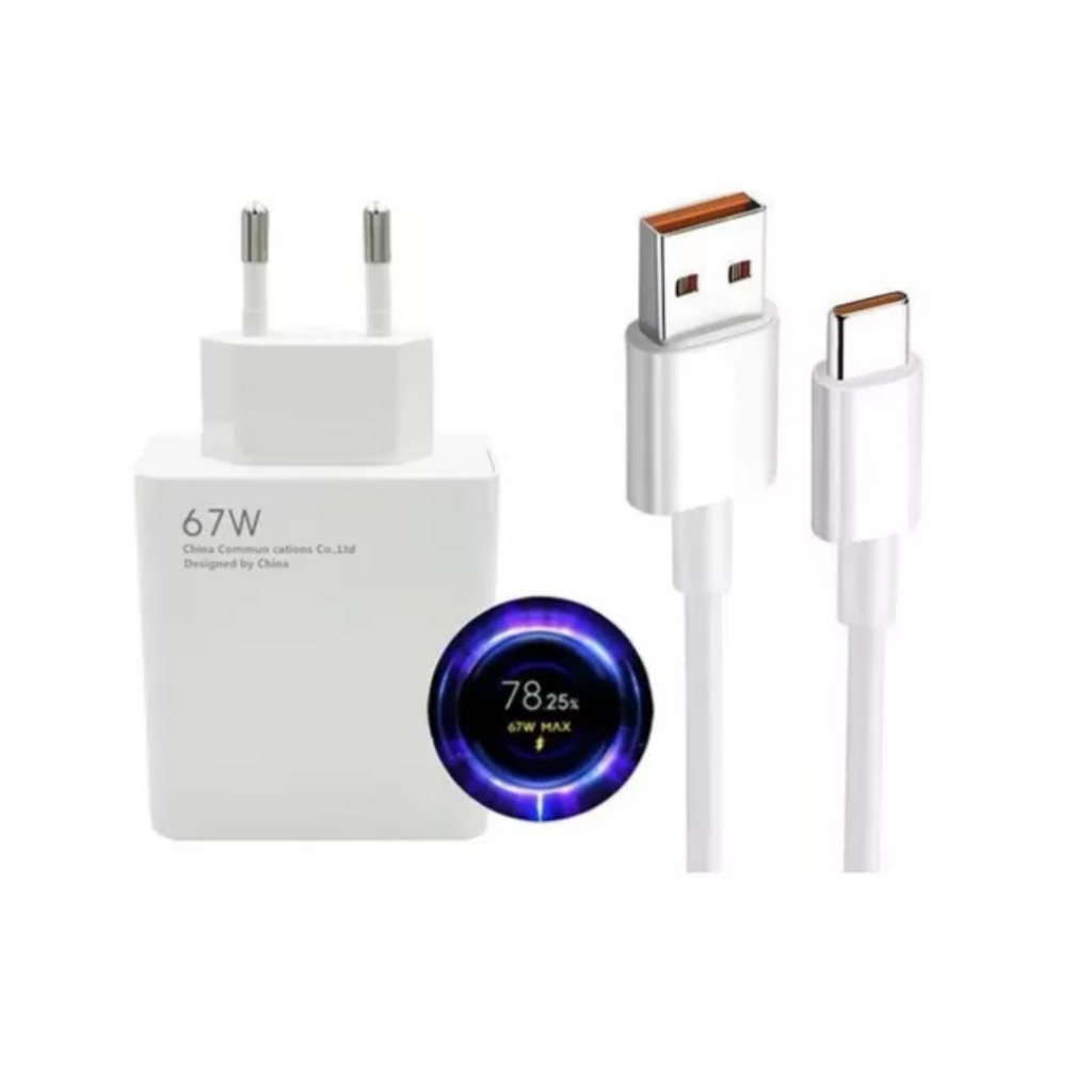 Carregador Xiaomi 67W Turbo com Cabo Tipo-C – Carga Rápida e Segura para Smartph