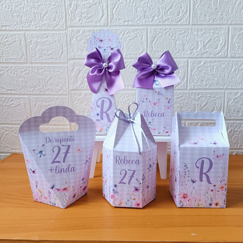Kit Personalizados Jardim das Borboletas lílás (Pegue e monte) Lembrancinhas Caixinhas para Festa Aniversário