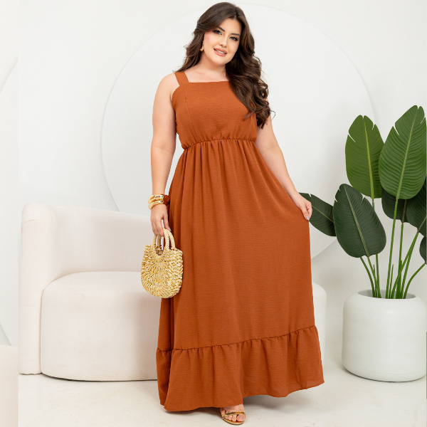 Vestido Comprido Soltinho Tendência Plus Size Com Alça Larga em Oferta na Shopee