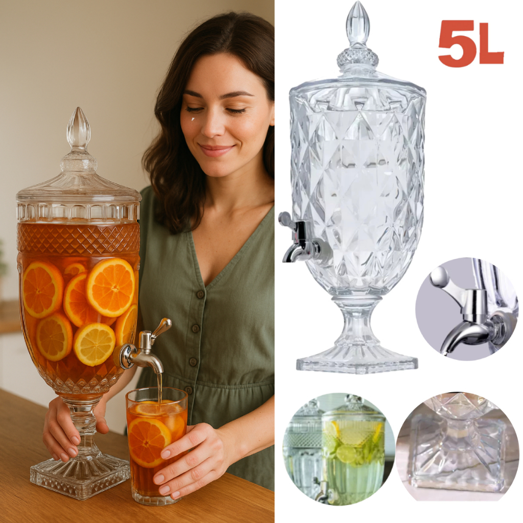 Suqueira De Vidro 4,5L Cristal Transparente Luxo Dispenser Diamond Cristal Torneira Agua Suco