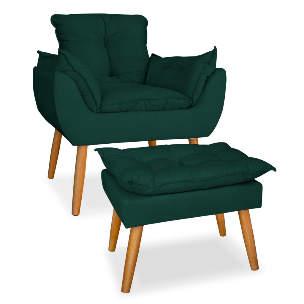 Poltrona poltrona pes palito mais puff deluxo em suede verde em Oferta na Shopee