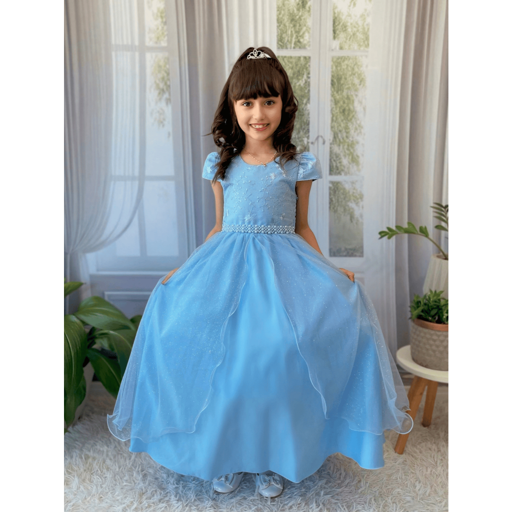 Vestido Festa Longo Pérolas Tule E Brilho Princesa - 4 Ao 16