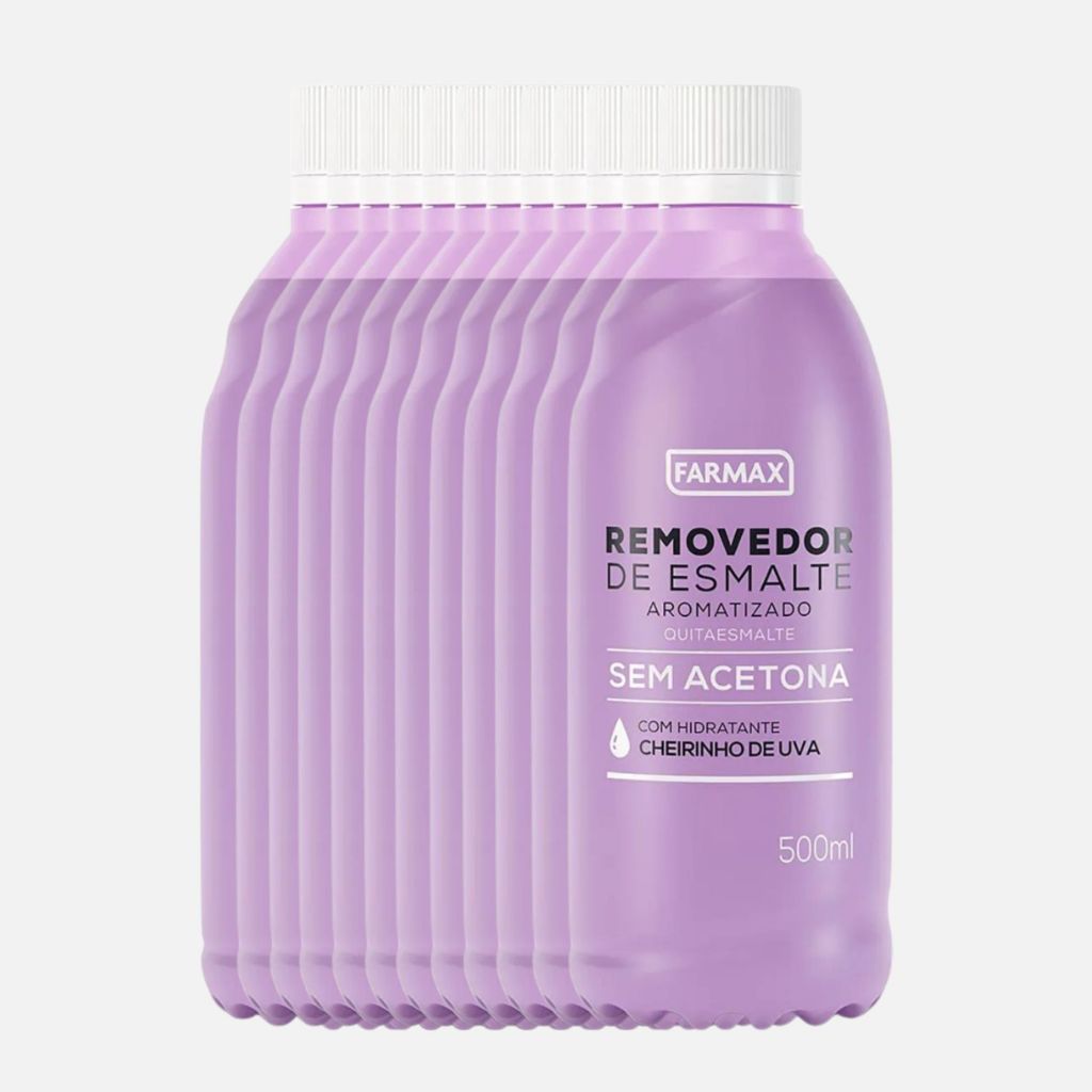Kit 12 Removedor de Esmalte Sem Acetona Uva 500 ml Farmax Hidratação Unhas Cutícula Perfume Delicado