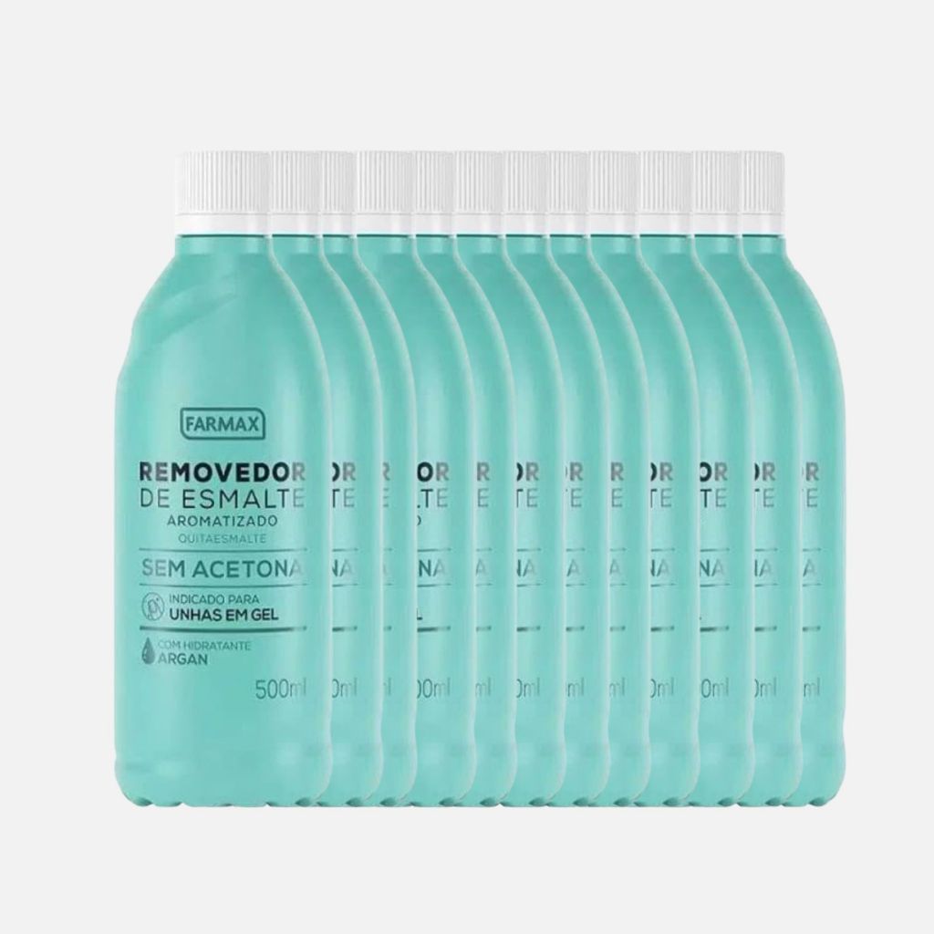 Kit 12 Removedor Farmax Argan Sem Acetona 500 ml Glicerina Nutritivo Unhas em Gel Hidratação Suave