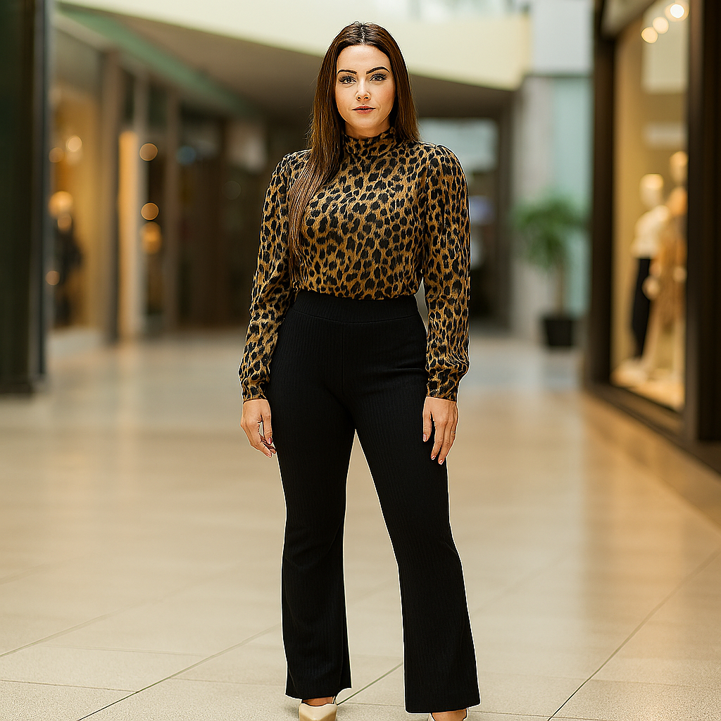 Calça Flare Canelada Feminina – Tendência Elegante do Inverno, Cintura Alta e Modelagem Perfeita
