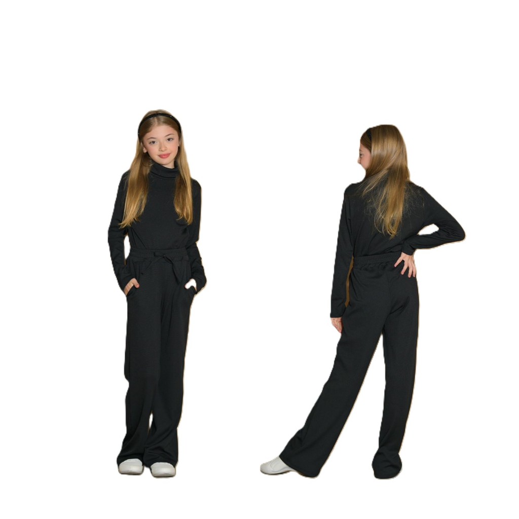 CONJUNTO INFANTO JUVENIL FELPADO RIBANA PRETO CALÇA PANTALONA E BLUSA GOLA ALTA ENVIO IMEDIATO