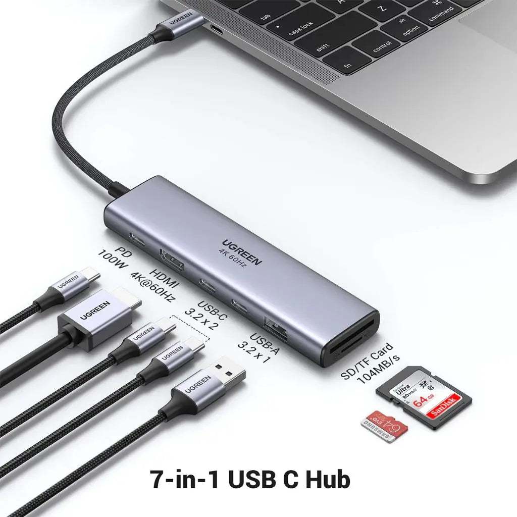 Ugreen - Hub USB-C 7X1 Multifunctional  1*HDMI 4K 60@ -  2*USB-C 3.2 - 1*USB-A 3.2 - SD/TF - 100W PD