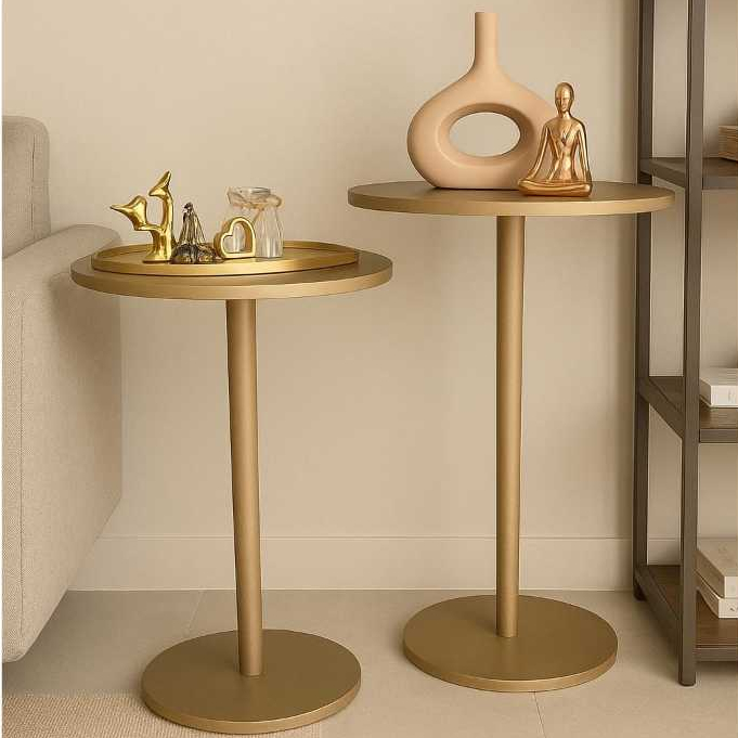 Kit com duas mesas MONOPE na cor nude com brilho azuma decor em Oferta na Shopee