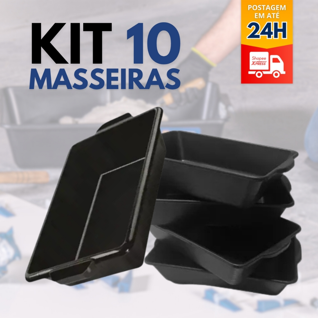 Kit 10 Caixa Plástica de Massa Multiuso Preta 20L Reforçada