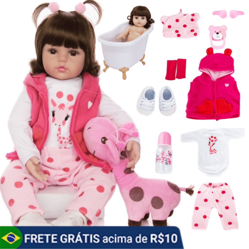 Boneca Reborn Bebê Girafinha Luxo Original Realista de Silicone Menina Pode Dar Banho Envi...