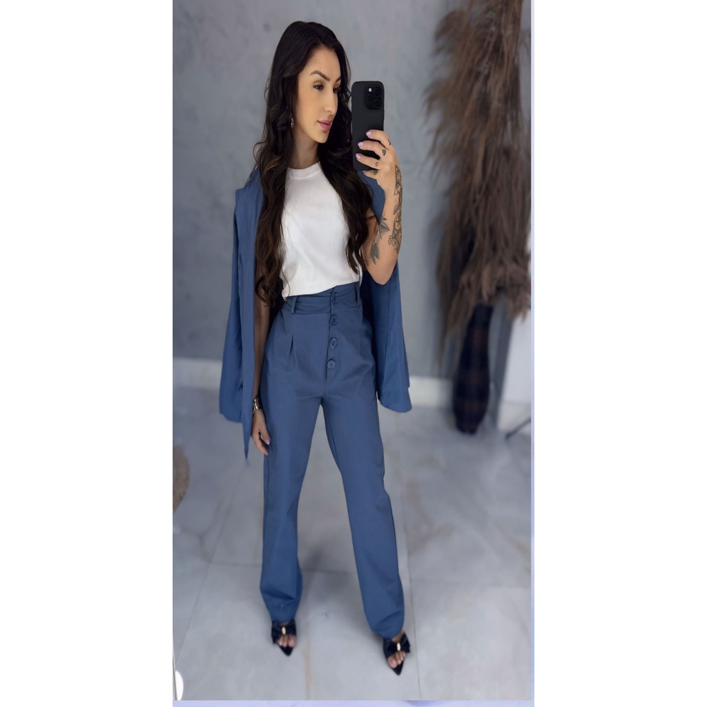 Moda Outono Conjunto Alfaiataria Blazer e Calça Elegância e Confortavel - Conjunto Xanthe