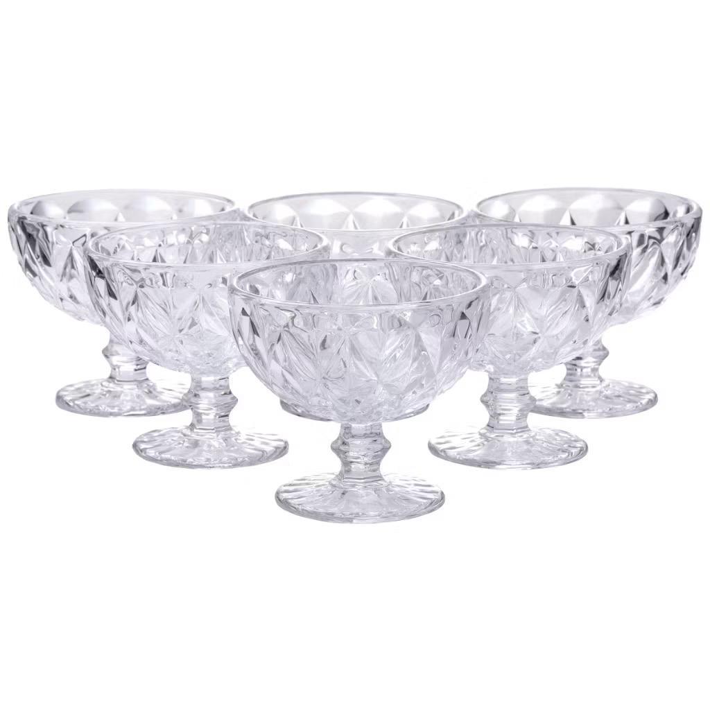 Jogo com 6 Taças de Sobremesa em Vidro – Modelo Diamond 390ml para Sorvetes e Doces