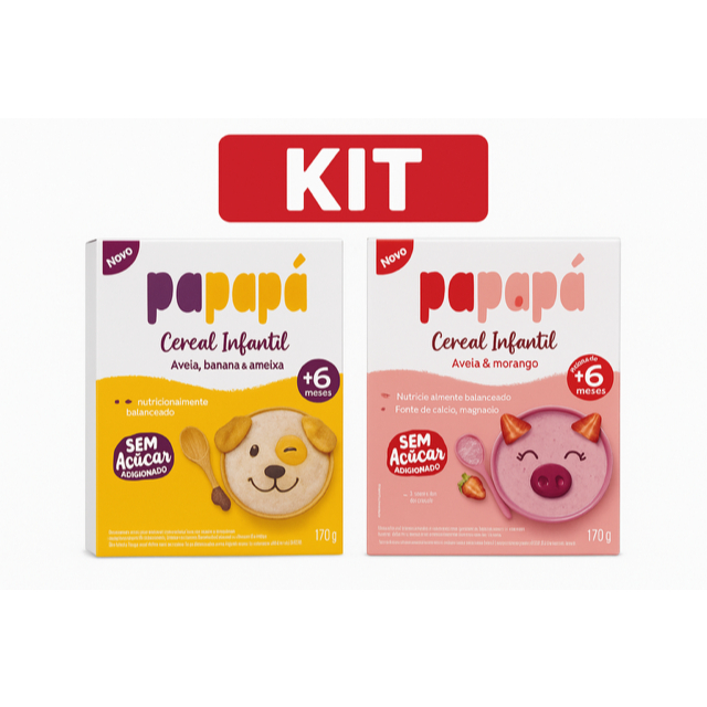 Kit Cereal Infantil Aveia e Morango 170g - Aveia, Banana e Ameixa 170g - Sem açúcar - Papinha +6 Meses