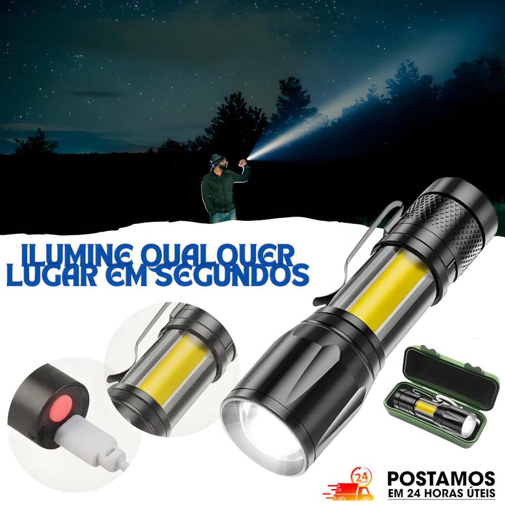 Mini Lanterna Super Potente Recarregável Tática Com Zoom 3 Modos Luz LED Chaveiro Portátil Camping