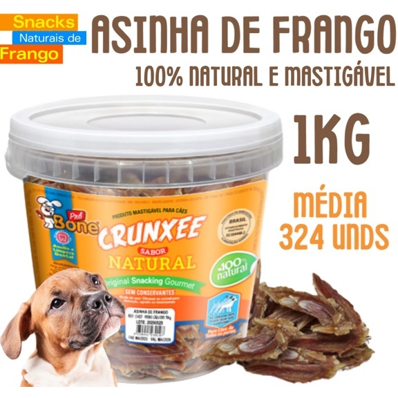 Petisco Natural para Cães Asinha de Frango Balde 1kg Mastigável Saudável Cachorro