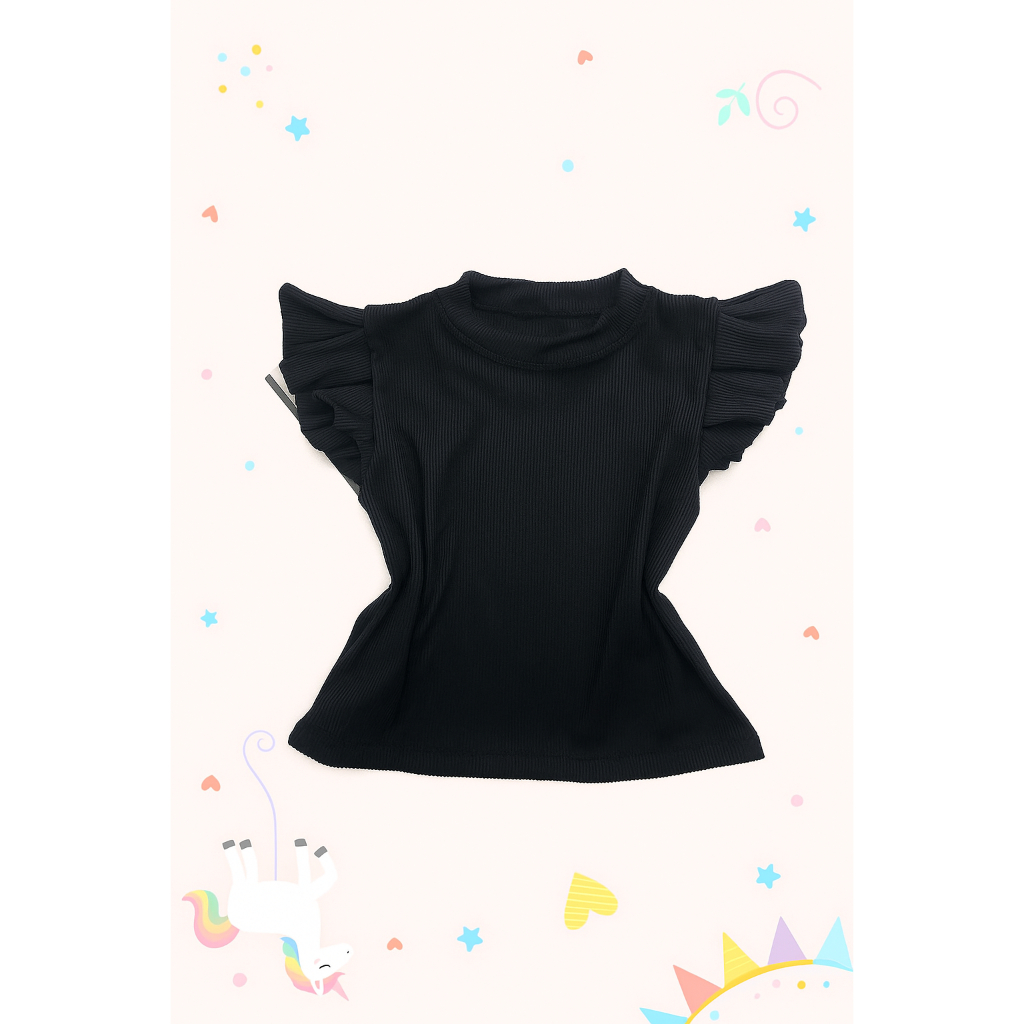 Blusa Infantil e Juvenil Cropped Manguinha Frufru Ribana Canelada Super Delicada (Binf510)
