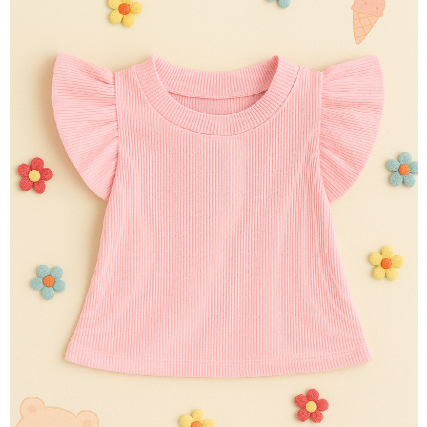Blusa Infantil e Juvenil Cropped Frufru Babado Para Meninas Canelado Ribana BINFF510