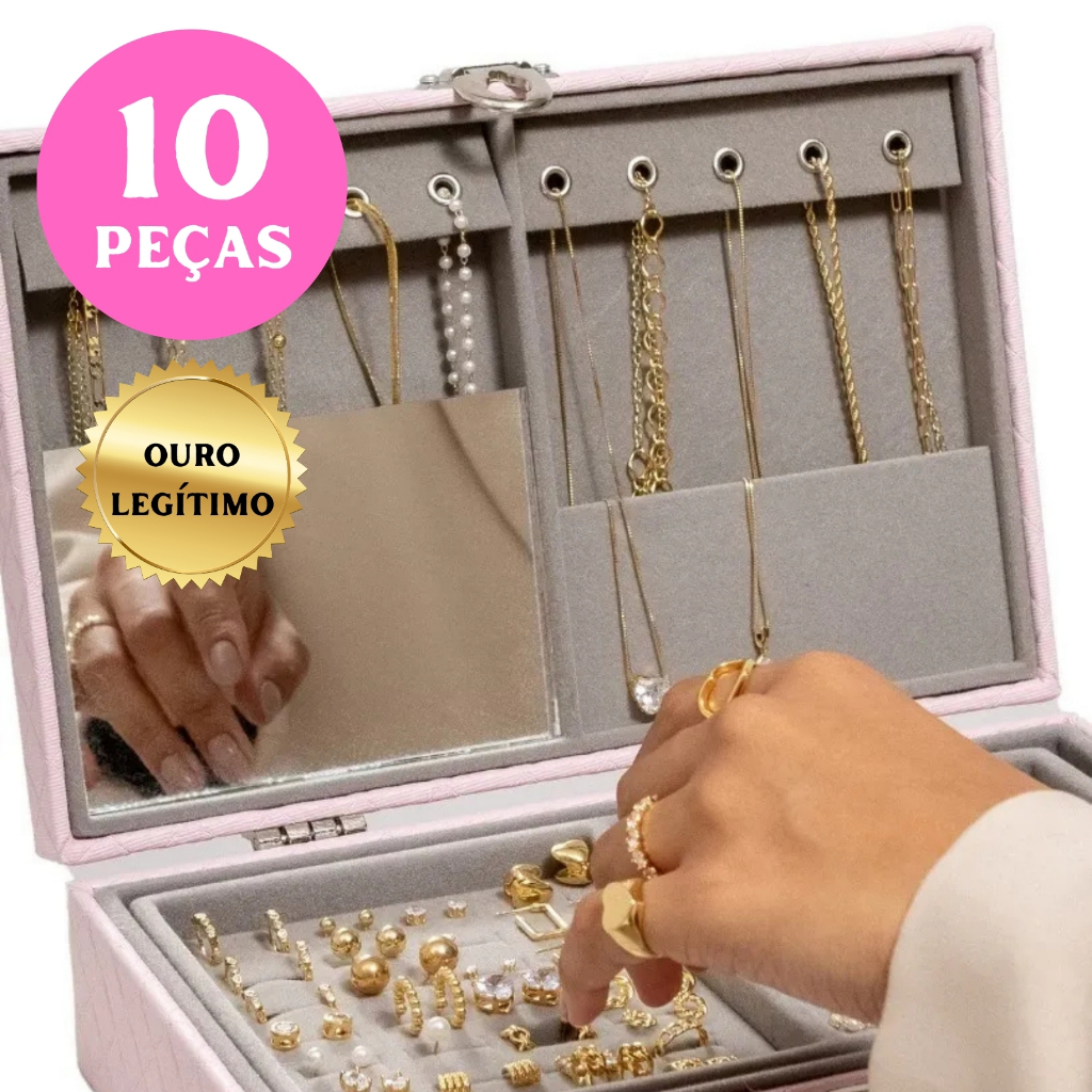 Kit Semi Jóias 10 Peças de Luxo Revenda Atacado (Não vem Maleta) Banhado em Ouro 18k Alto Padrão