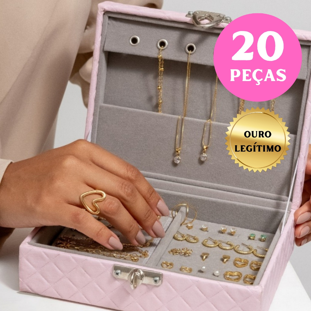 Kit Semi Joias de Luxo 20 Peças Revenda Atacado (Não vem Maleta) Banhado em Ouro 18k Alto Padrão