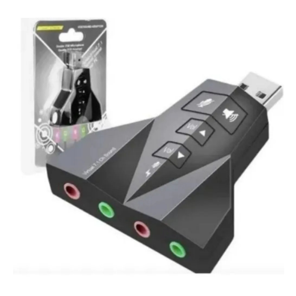 Placa de Som USB 7.1 Adaptador de Áudio Saída para Fone e Microfone