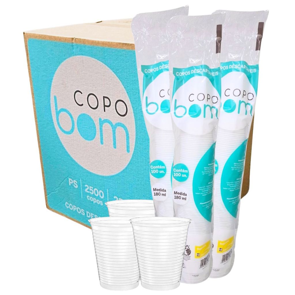 Copo de Plastico Copa Churrasco Copa Descartável 180ml Transparente 25x100 (2500) Unidades
