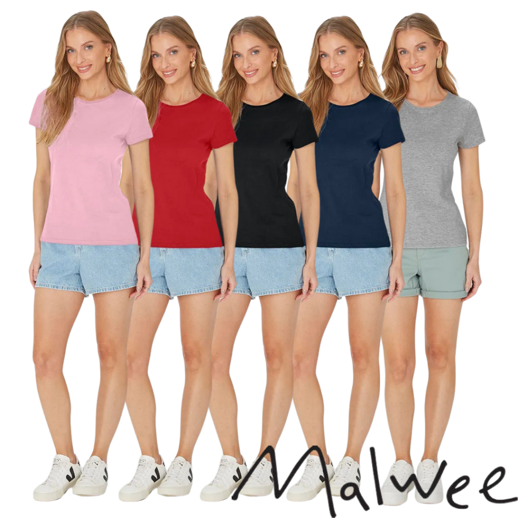 Kit 4 Blusa Baby Look Lisa 100% Algodão Feminina Malwee - 4499 Algodão Premium
