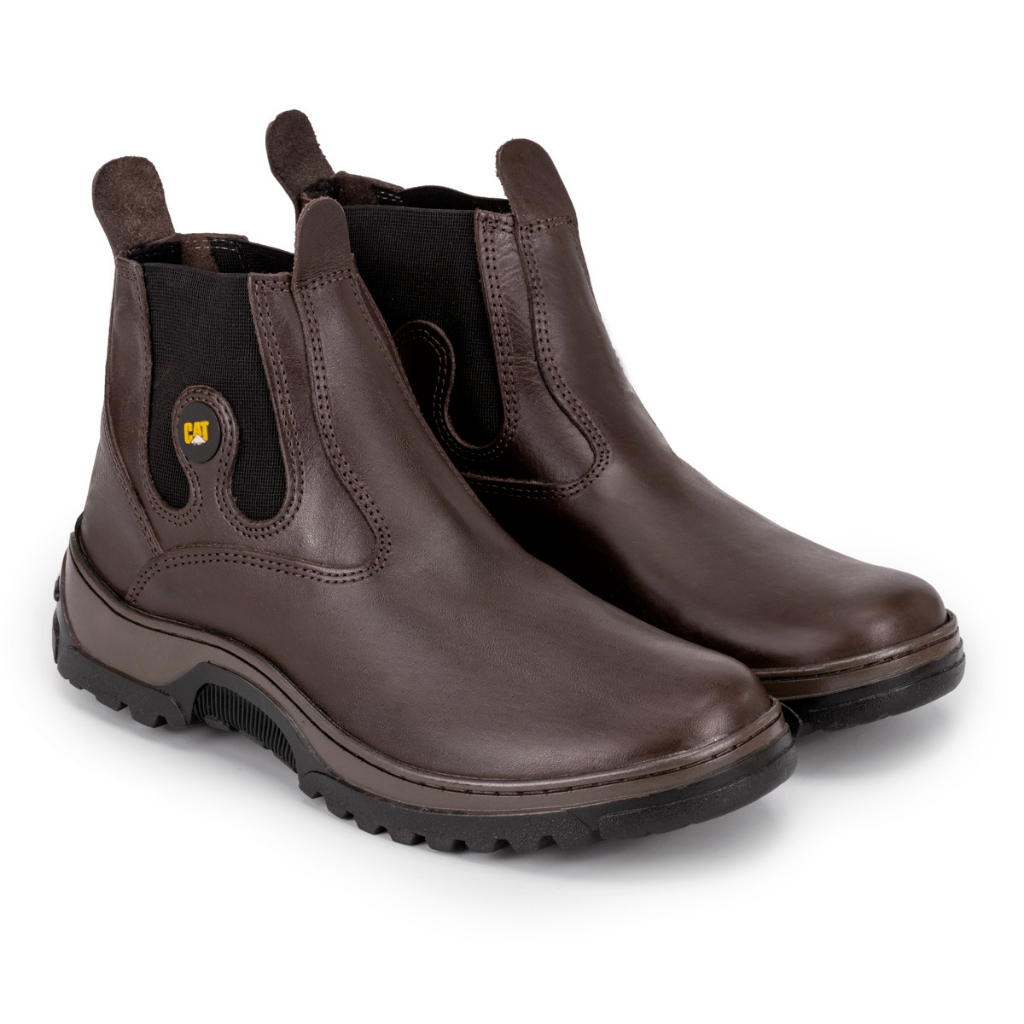 Botina Masculina Cat Couro Legitimo Impermeavel Trabalho Resistente Confortável