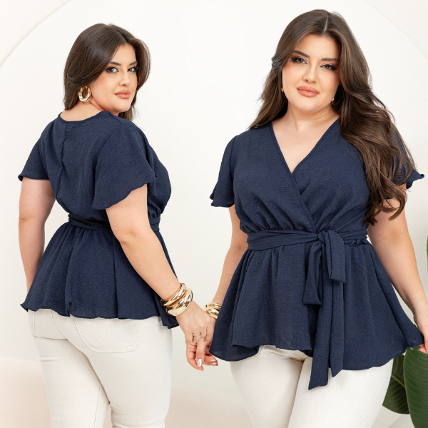 Blusinha Plus Size Bata Detalhe Laço Amarrar Manga Soltinha em Oferta na Shopee