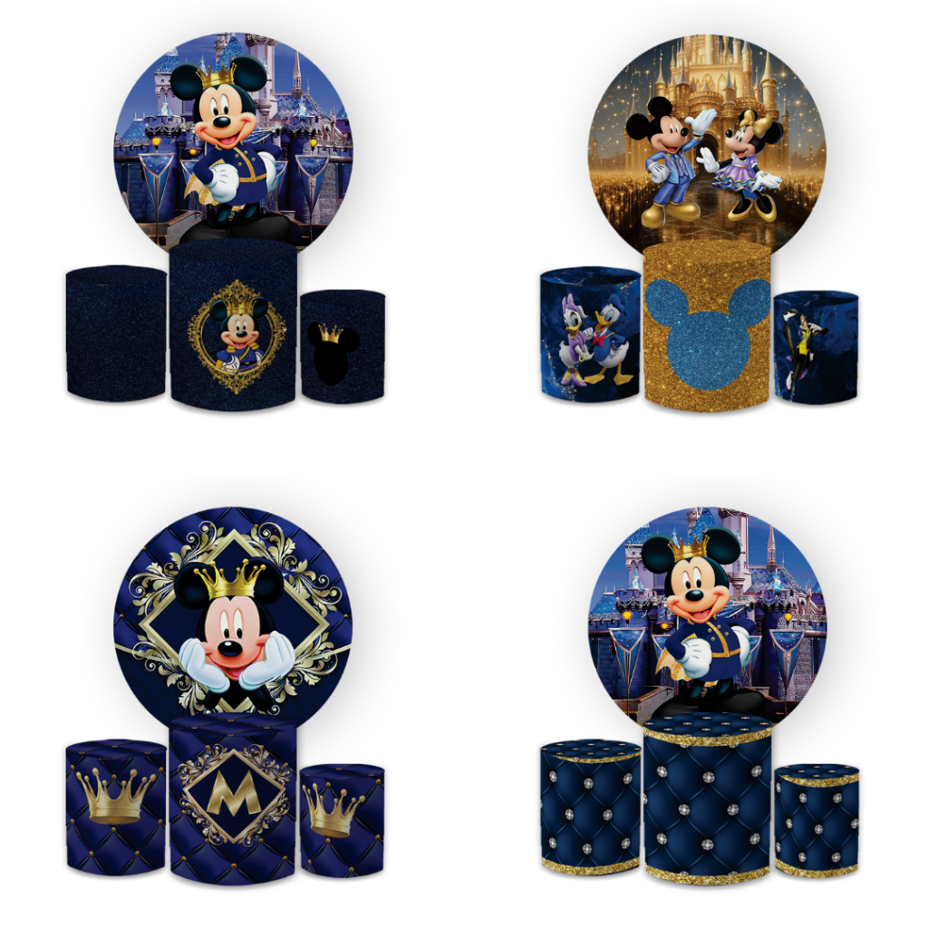 Kit Capa Painel Redondo 1,5 + Trio Cilindros Decoração Aniversário Infantil Mini e Micky Realeza em Oferta na Shopee