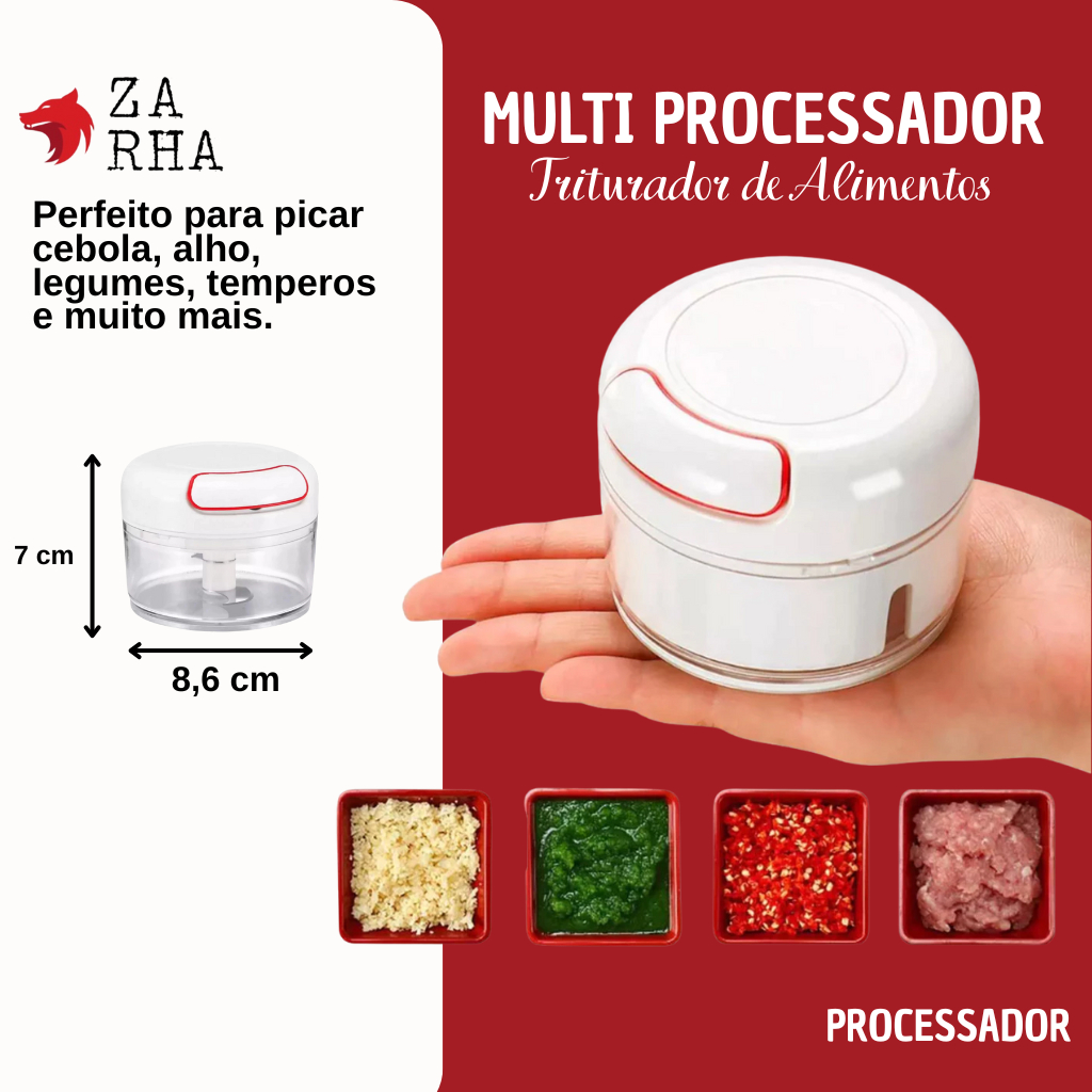 Mini Processador Triturador de Alimento Premium Manual 2 Lâminas Utensílio Cozinha