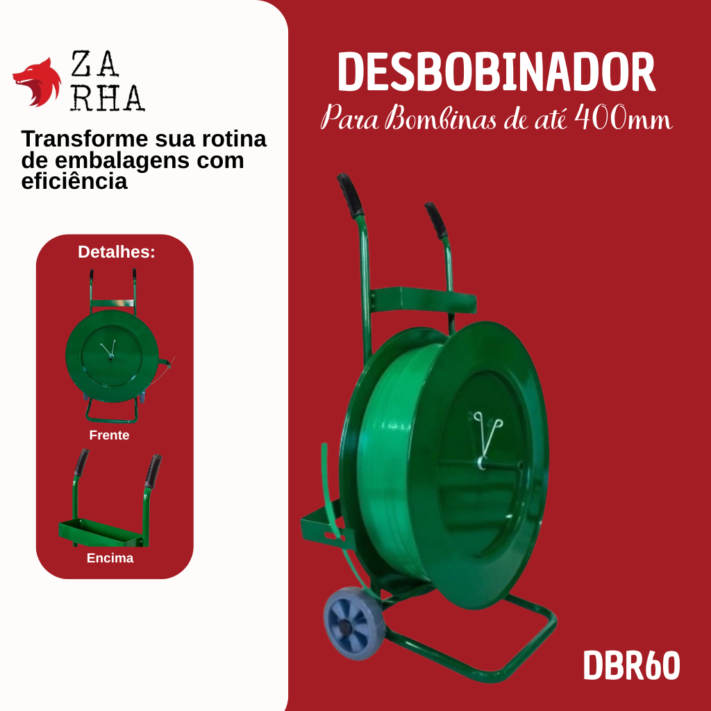Desbobinador Industrial MAGUS DBR60 Verde p/ Bobinas 400mm – Reforçado com Freio até 60kg
