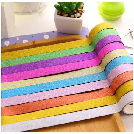 Kit 10, 20 ou 30 Rolos Fita Adesiva Com Glitter Para Fazer Washi Tape e Decoração Criativa