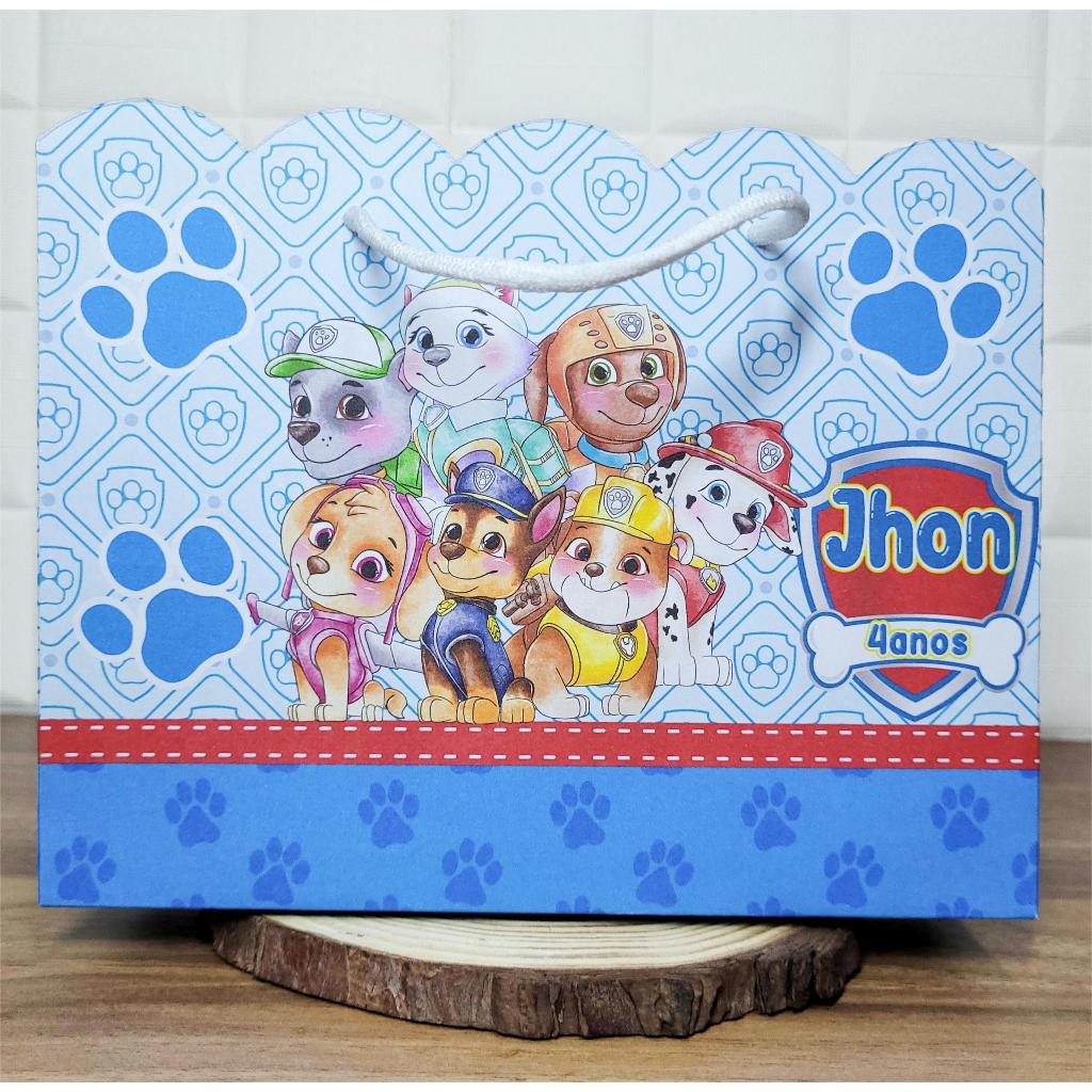 Sacolinha (G) Personalizada Lembrancinha Patrulha Canina Azul Aquarela.