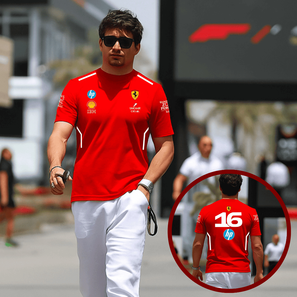 Camisa Ferrari 2025 Carro Corrida F1 Camiseta Leclerc Streetwear Masculina 100% Algodão Premium