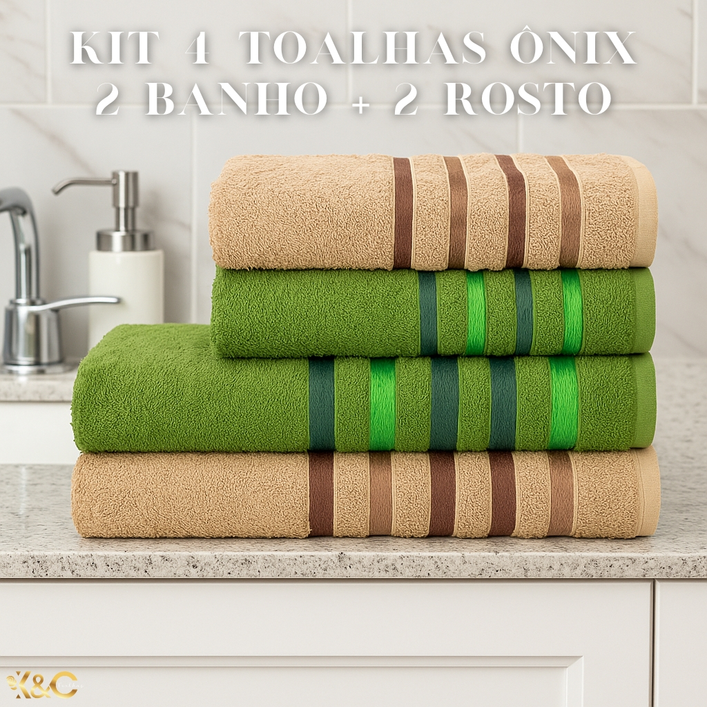 KIT 4 Toalhas Onix - (2 Banho + 2 Rosto) 100% Algodão - TOALHAS K&C