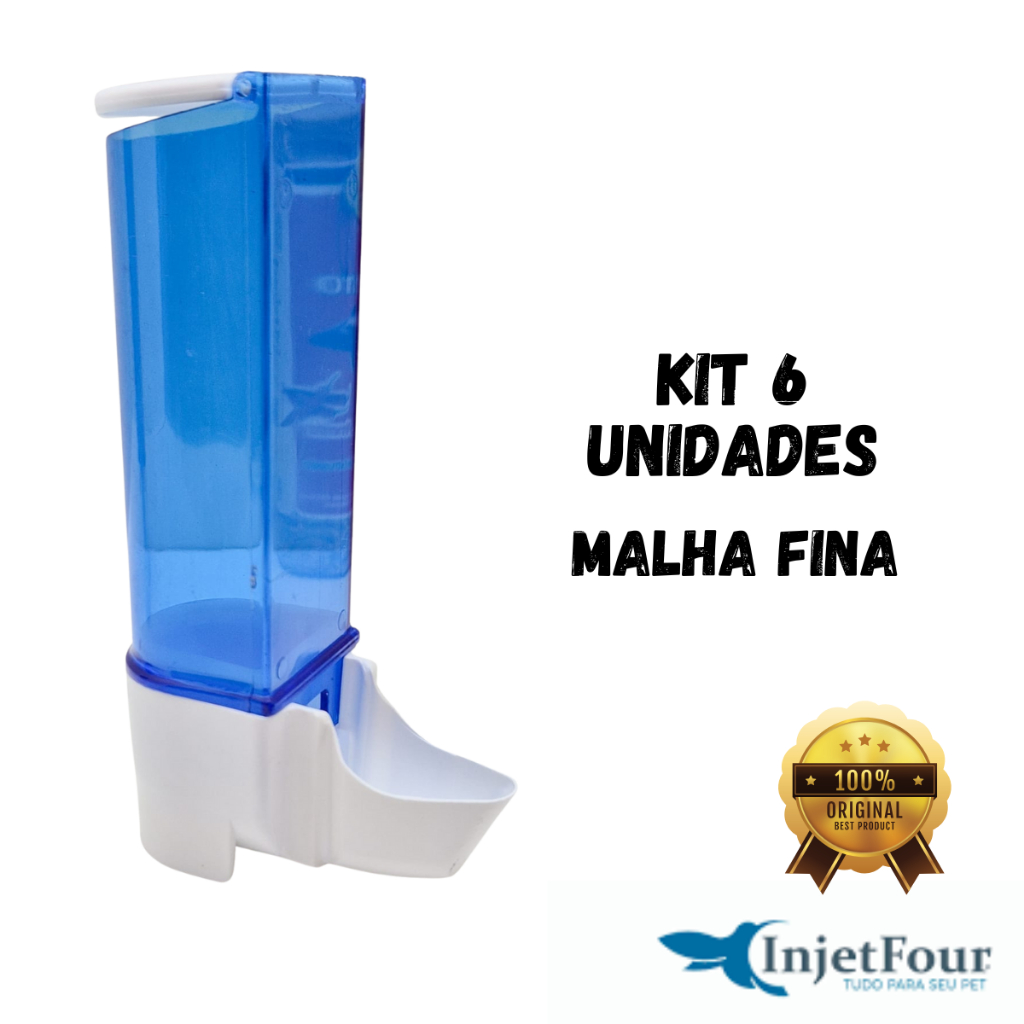 Kit 6 Comedouro Automático Sertão Azul/Transparente Malha Fina Pássaros Porta Ração Semententeira
