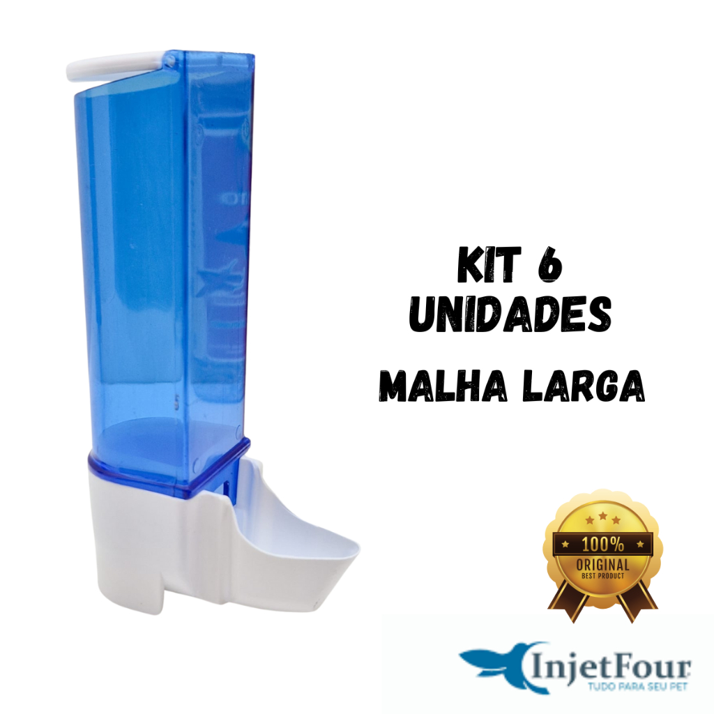 Kit 6 Comedouro Automático Sertão Azul/Transparente Malha Larga Pássaros Porta Ração Semententeira