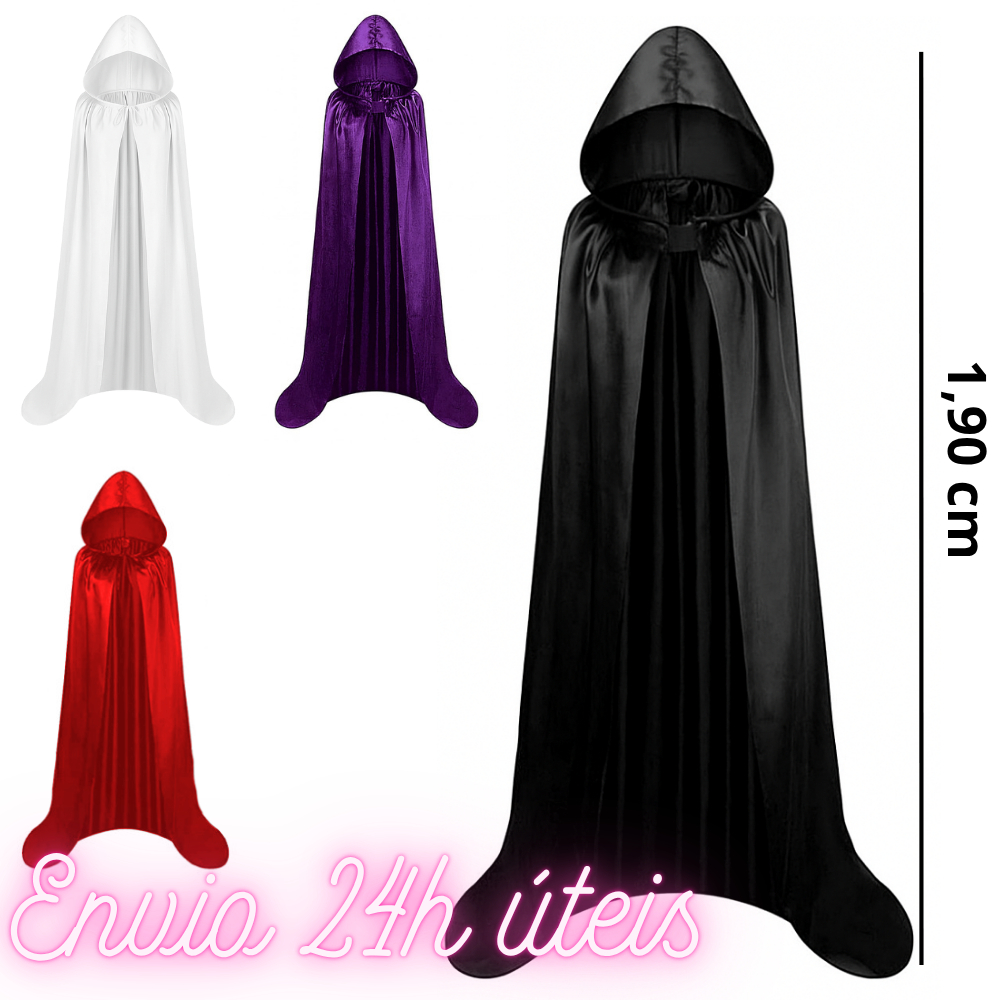 Capa Preta Adulto com Capuz em Cetim Cores Variadas Longa em Oferta na Shopee