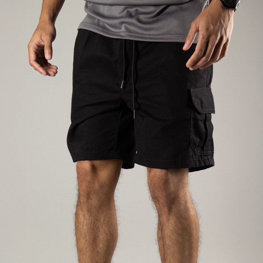 Shorts Cargo Bermuda de Sarja Masculino Premium 100% Algodão Cima do Joelho Bolsos laterais Caqui