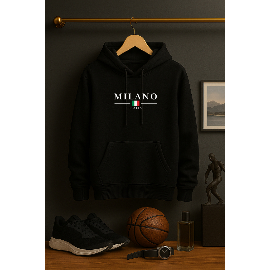 Blusa de Frio ou Conjunto Preto Algodão Flanelado Moletom Milano Estampado Unissex Masculino Feminino Casaco Suéter