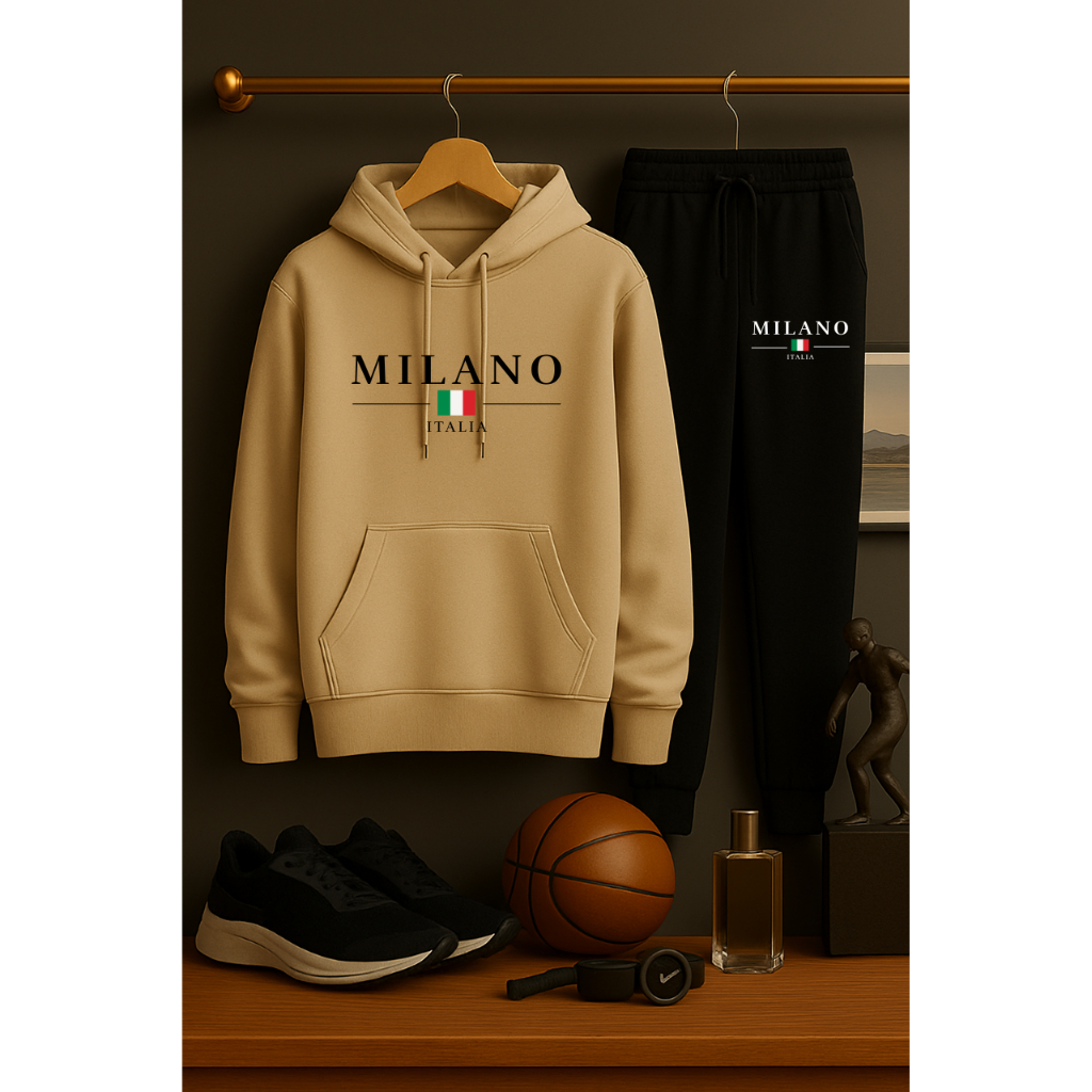 Conjunto Blusa de Frio e Calça Moletom Algodão Flanelado Feminino Masculino Unissex Milano Estampado Casaco Suéter