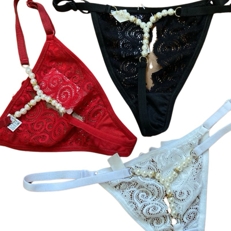 Calcinha Tanga Sexy em Renda com Pérolas e regulagem – Lingerie sensual sex shop em Oferta na Shopee