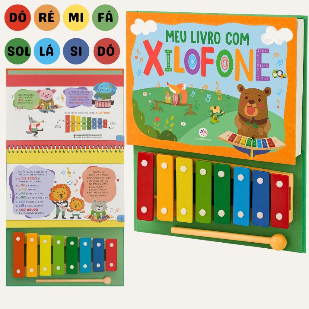 Livro Musical Infantil Com Xilofone Para Crianças A Partir De 2 anos- Ensina Notas E Musicas