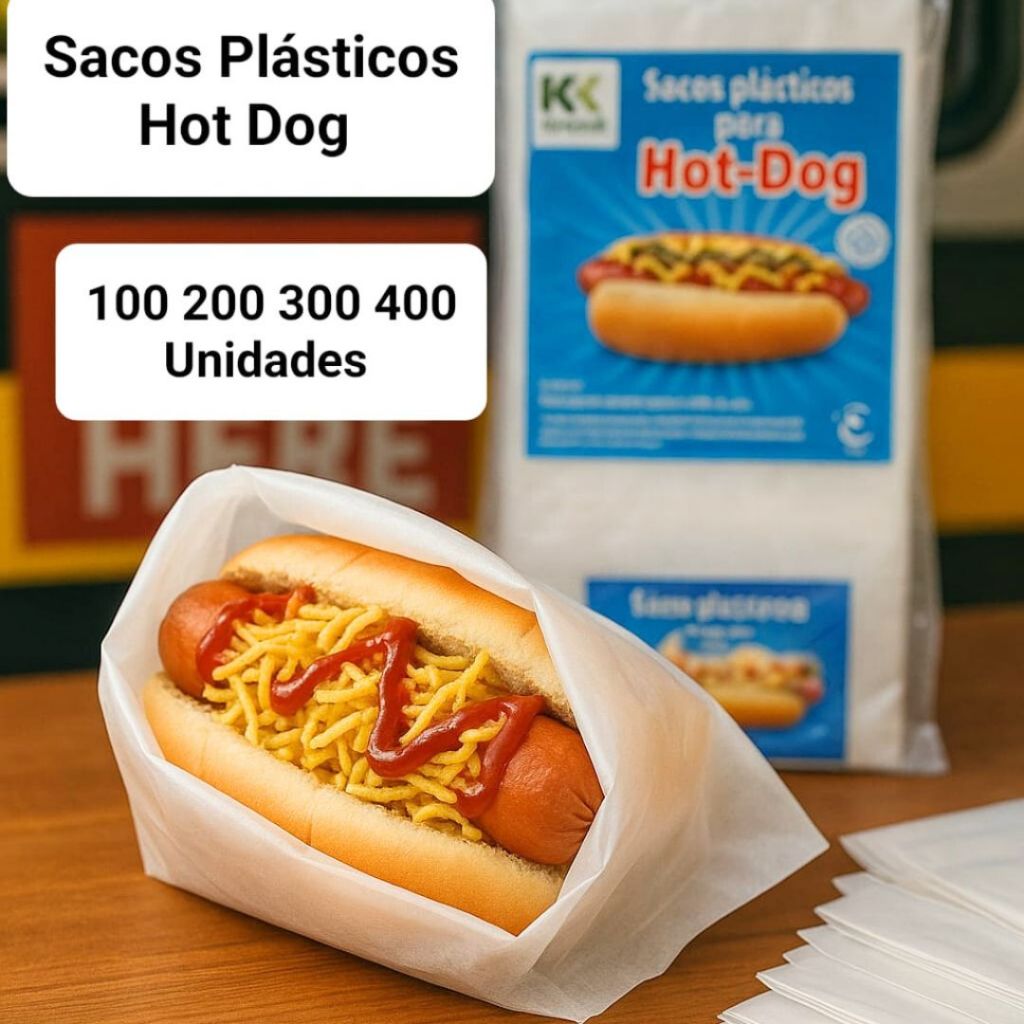 Saco Plástico 25x14 CM Para Lanche Hot Dog Cachorro Quente Branco Embalagem Descartável 100-400 UN
