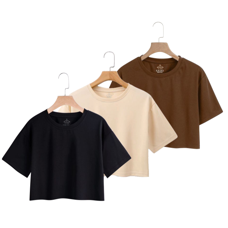 Kit 3  Cropped De Malha Algodão Liso Soltinho em Oferta na Shopee