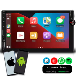 Multimídia 7 Polegadas Carplay AndroidAuto Com Espelhamento de Celular Bluetooth Apps Spotify Gps e Entrada Câmera De Ré